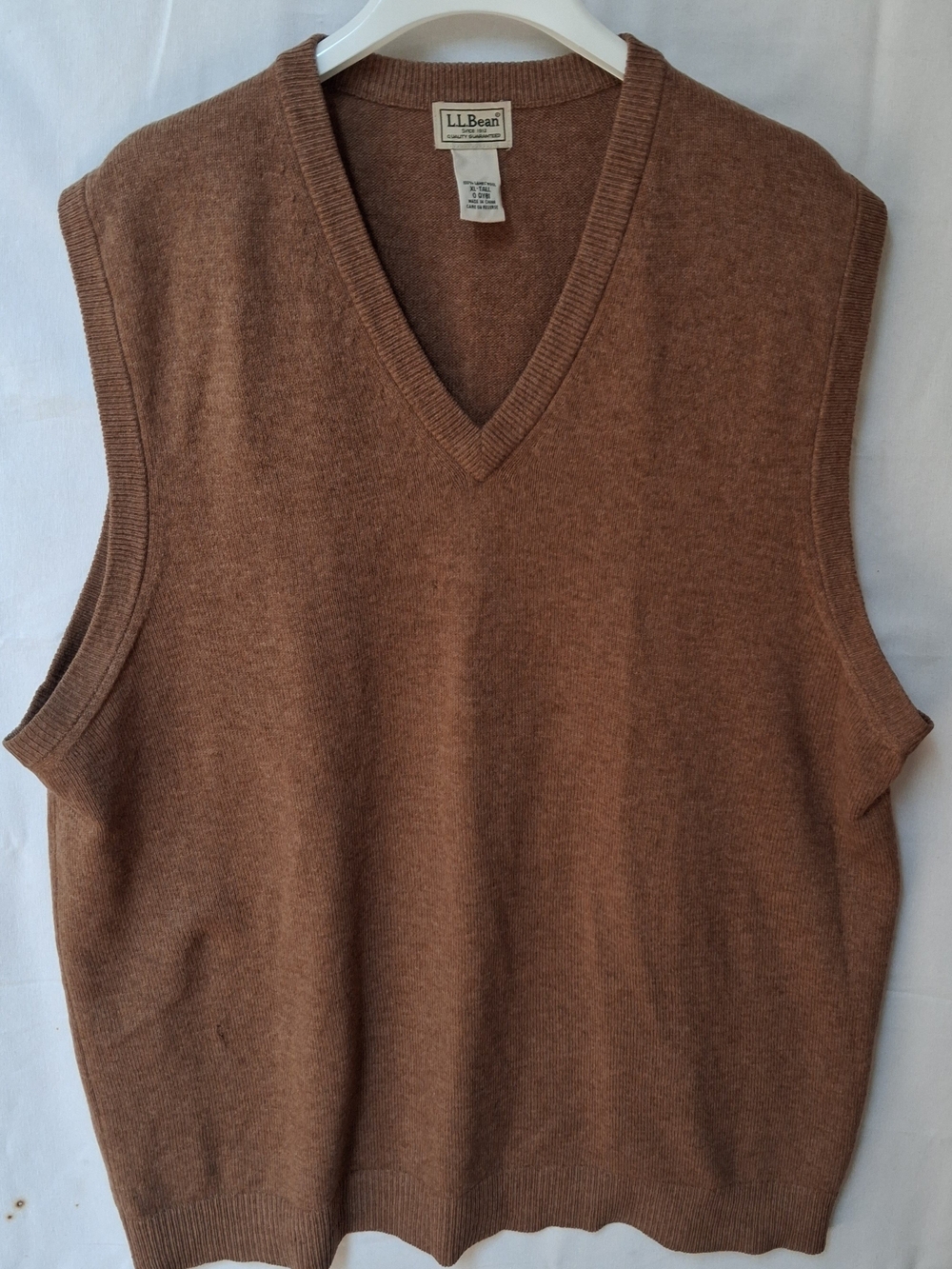 LL Bean Mens Brown 100% Lambswool V-Neck Sweater Vest XL Tall QY81
